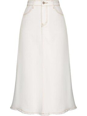 White Medium Denim Maxi Skirt for Women - Stylish & Versatile Jean Skirt